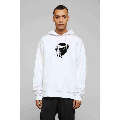 Sempanze Baskılı Beyaz Erkek Kapşonlu Sweatshirt