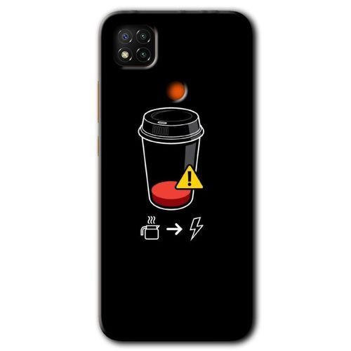 Xiaomi Redmi 9c Kılıf HD Desen Baskılı Arka Kapak + Temperli Cam - Coffee Battery