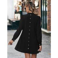 Kadın Uzun Kollu V Yakalı Arkadan Düğmeli Mini Ithal Krep Elbise