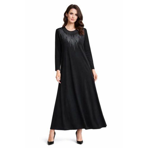 Kadın Siyah Taşlı  Uzun Kol Likralı Viskon Elbise BGL-ST05326