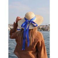 Kadın Organik Hasır Kurdeleli Şapka Ay Güneş Kolye Hediyeli