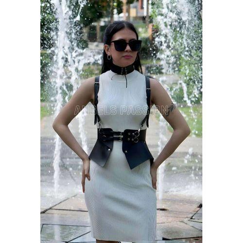 Elbise, T-shirt Ve Gömlek Üzeri Deri Şık Kemer Ve Choker Takım - Brf622