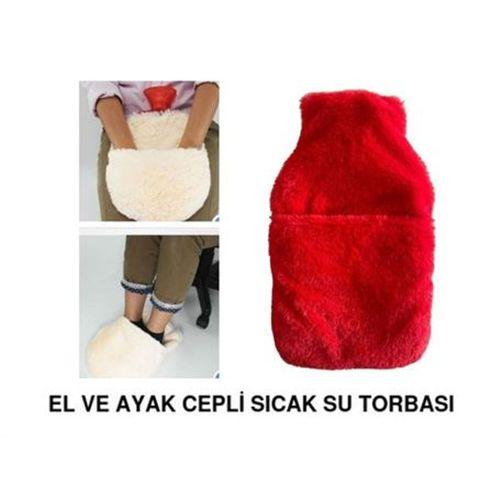 Sıcak Su Torbası Cepli Kırmızı Peluş Termofor 32,5X17,5Cm  1500 Ml