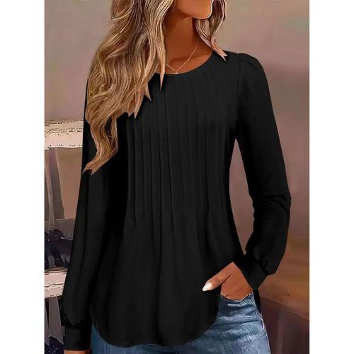 Kadın Uzun Kollu Yuvarlak Yaka Nervürlü Bluz