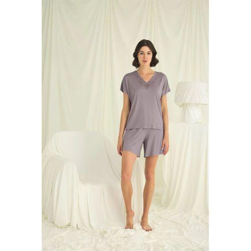 Kısa Kollu Dantelli V Yaka Şort Takımı