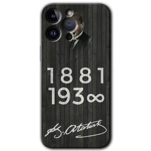 iPhone 14 Pro HD Baskılı Kılıf + 9D Tam Ekran Koruyucu - Atatürk Ahşap İmza