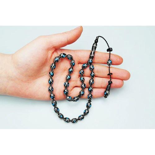 Oltu Taşı Beyzi Çeşmi Bülbül Mavi İşlemeli Tespih