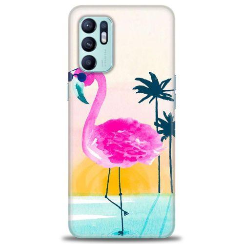 Oppo Reno 6 Kılıf HD Baskılı Kılıf - Flamingo + Tam Ekran Koruyucu