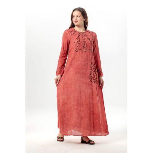 Uzun Kol Sultan Tek Cepli Yazlık Uzun Poplin Elbise Kiremit Krmt