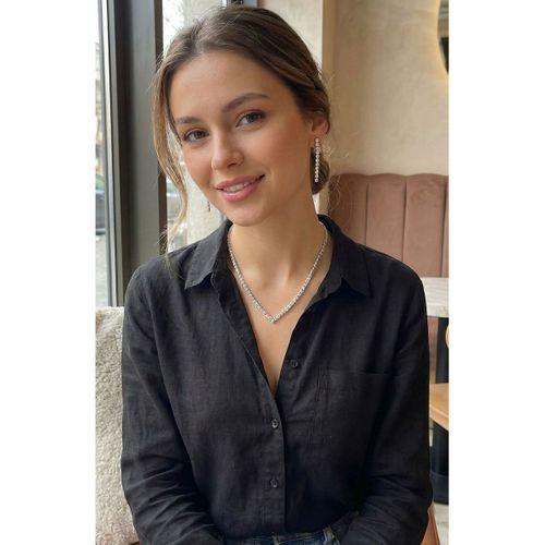 Gümüş Renk Zirkon Taşlı Kadın Kolye Küpe Seti