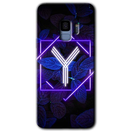 MRCİLETİSİM MRCİLETİSİM Samsung Galaxy S9 Kılıf HD Desen Baskılı Arka Kapak + Temperli Cam - Dark Neon Yaprak Y Harfi