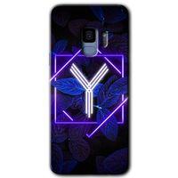 MRCİLETİSİM MRCİLETİSİM Samsung Galaxy S9 Kılıf HD Desen Baskılı Arka Kapak + Temperli Cam - Dark Neon Yaprak Y Harfi