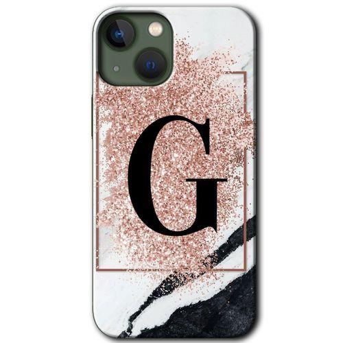BeRa Aksesuar iPhone 13 Kılıf Baskılı Kapak - Pembe Mermer Desenli G Harfi +Tam Kaplayan Mat Seramik