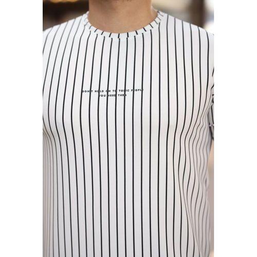 Erkek Dikey çizgili Ottoman Kumaş Kısa Kollu T-shirt
