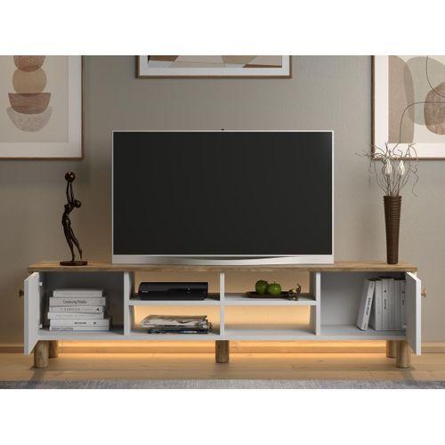 Nora Bohem Ledli Tv Ünitesi 150 Cm 2 Kapaklı 4 Raflı Dolaplı Atlantik Çam / Beyaz