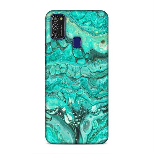 Samsung Galaxy M21 Kılıf Su Yesili Mermer Arka Kapak Silikon Koruma Full Koruyucu