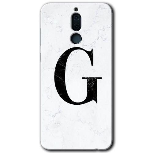 Huawei Mate 10 Lite Kılıf HD Desen Baskılı Arka Kapak + Temperli Cam - Beyaz Mermer Desenli G Harfi