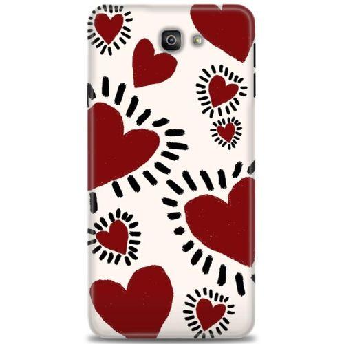 Samsung Galaxy J7 Prime Kılıf HD Baskılı Kılıf - Çizgili Kalp + Tam Ekran Koruyucu