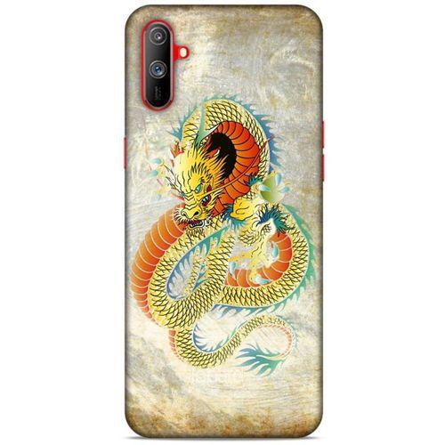 Oppo Realme C3 Kılıf Dragons (21) Koruyucu Kapak Ejderha Dövme Sarı