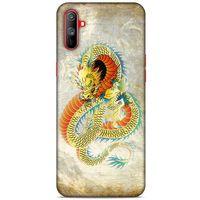 Oppo Realme C3 Kılıf Dragons (21) Koruyucu Kapak Ejderha Dövme Sarı