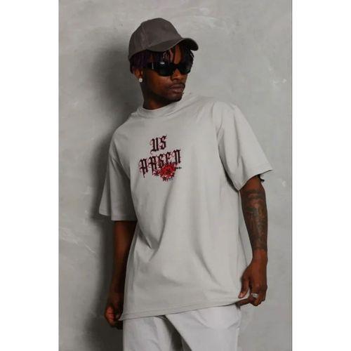 Erkek Baskılı T-Shirt Kısa Kol Bisiklet Yaka Regular Fit Rahat Kalıp Günlük Tişört - Gri