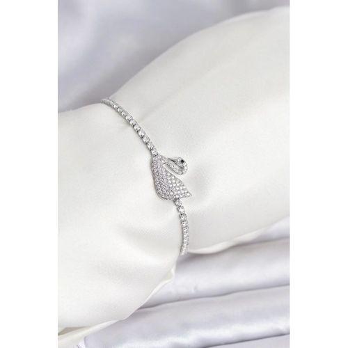 Kuğu Model Zirkon Taşlı Gümüş Renk Asansörlü Su Yolu Bileklik