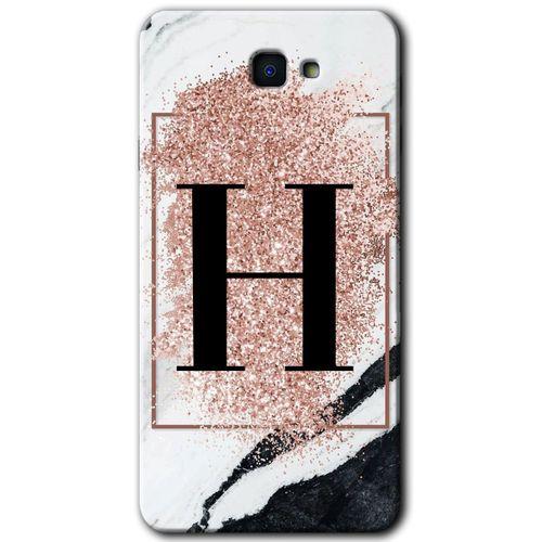 Samsung Galaxy J7 Prime HD Baskılı Kılıf + 9D Tam Ekran Koruyucu-Pembe Mermer Desenli H Harfi