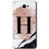 Samsung Galaxy J7 Prime HD Baskılı Kılıf + 9D Tam Ekran Koruyucu-Pembe Mermer Desenli H Harfi