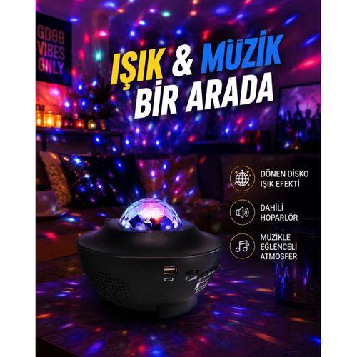 Sesle Etkileşimli Yıldız Projektörlü Gece Lambası – Bluetooth Hoparlörlü, Usb Girişli, Dönen Okyanus