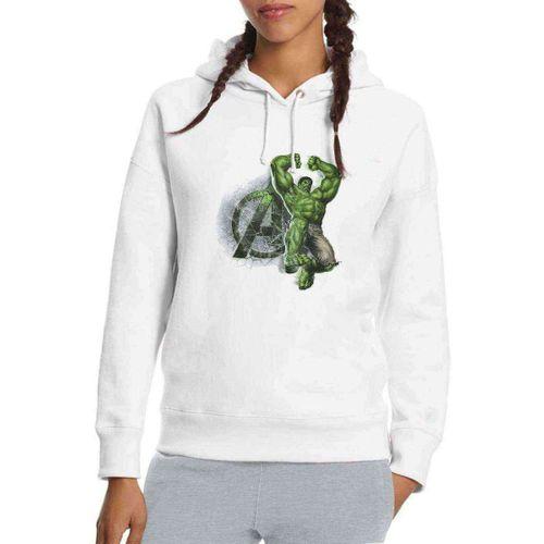 Hulk A Baskılı Beyaz Kadın Kapşonlu Sweatshirt