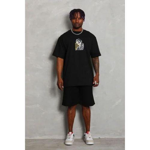 Erkek Baskılı T-Shirt Kısa Kol Bisiklet Yaka Regular Fit Rahat Kalıp Günlük Tişört - Siyah