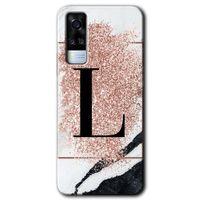 Potkal Hediye Fabrikası Vivo Y51a Kılıf HD Desen Baskılı Arka Kapak - Pembe Mermer Desenli L Harfi