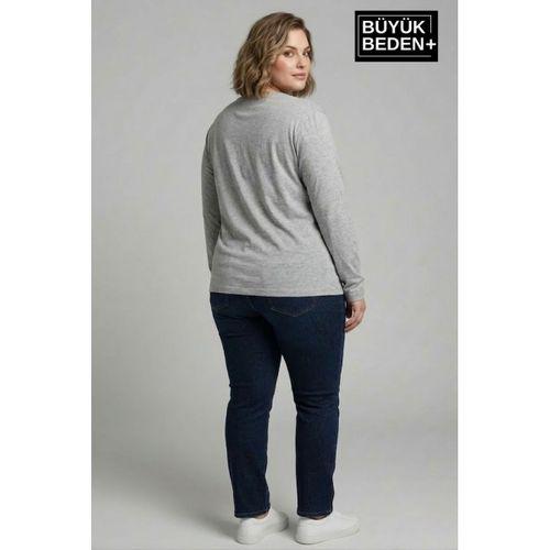 Kadın Büyük Beden 2 li Set Uzun Kollu 2 İplik Bisiklet Yaka Tişört SPR26BEA942+2