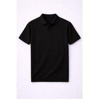 Elatus Çizgili V Yaka İnce Triko Relaxed Fit Polo Yaka Erkek T-Shirt - Siyah