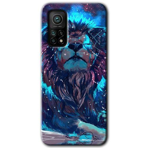 MRCİLETİSİM Xiaomi Mi 10T Kılıf Baskılı Kapak - Neon Aslan + 5D Tam Kaplayan Cam