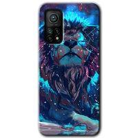 MRCİLETİSİM Xiaomi Mi 10T Kılıf Baskılı Kapak - Neon Aslan + 5D Tam Kaplayan Cam