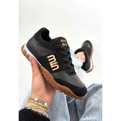 Marje Siyah Cilt Bağcıklı Spor Ayakkabı