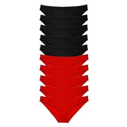 10 Adet Süper Eko Set Likralı Kadın Slip Külot Siyah Kırmızı