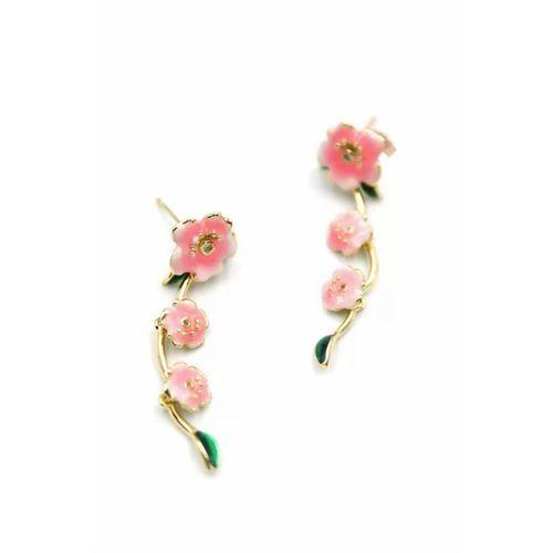 Mineli Çiçek Küpe - Pembe