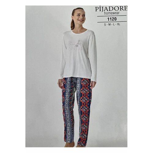 Kadın Çiçek Nakışlı Ekru Penye Pijama Takımı