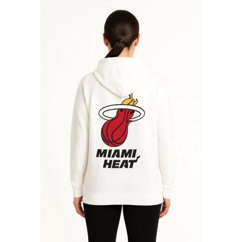 Üç İplik Kapüşonlu Ön Ve Arka Baskılı SweatShirt Hoodie - Beyaz