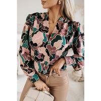 Kadın Uzun Kollu V Yaka Yaprak Desen Mosskrep Kumaş Bluz