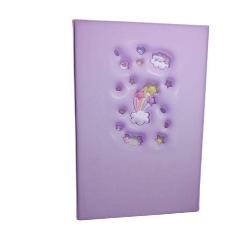 LİNEA PUFFY KABARTMA YÜZEY ( 14*20 CM) 80 YAPRAK RENKLİ ÇİZGİLİ HATIRA DEFTERİ ( Violet Unicorn )