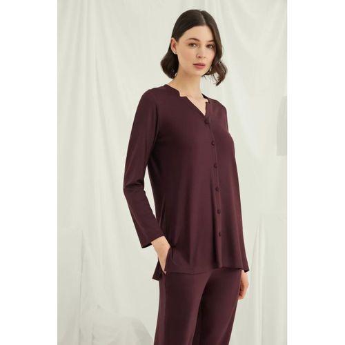 Uzun Kollu Boydan Düğmeli V Yaka Pijama Takımı