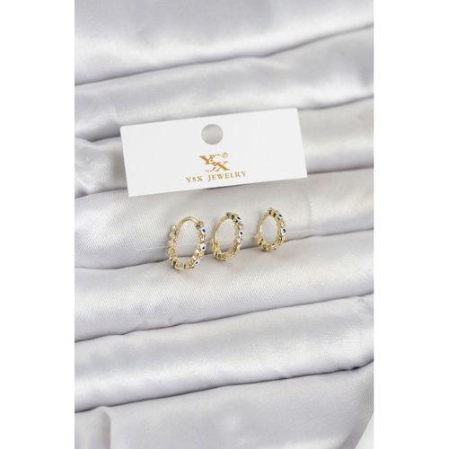 Pirinç Gold Renk Nazarlı Model 3'lü Kadın Küpe
