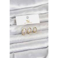 Pirinç Gold Renk Nazarlı Model 3'lü Kadın Küpe