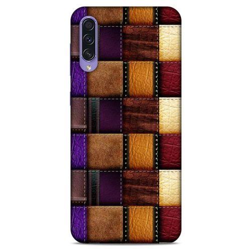 Samsung Galaxy A50s Kılıf Patchwork (13) Silikon Kap Mor Turuncu