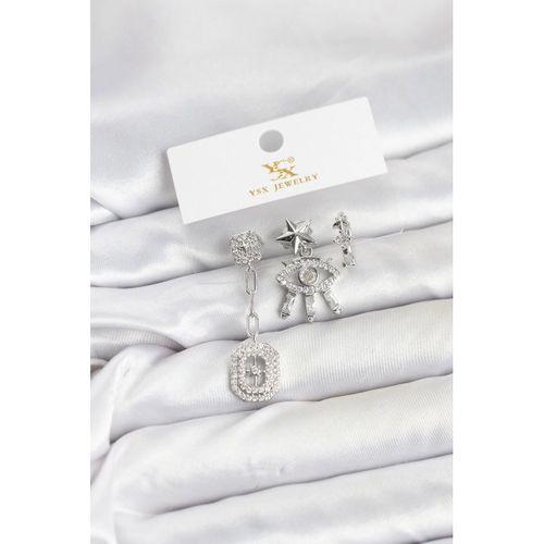 Pirinç Gümüş Renk Göz ve Kutup Yıldızı Model YSX Trio Küpe Seti