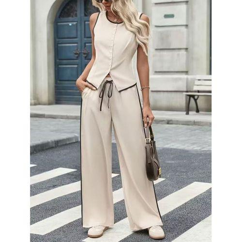 Kadın Kolsuz önü Düğmeli Yelek Ve Pantolon Ikili Takım
