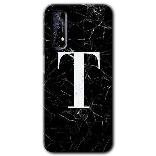 Realme 7 Kılıf HD Desen Baskılı Arka Kapak - Siyah Mermer Desenli T Harfi